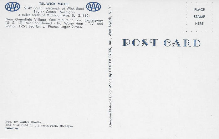 Tel-Wick Motel - Old Postcard